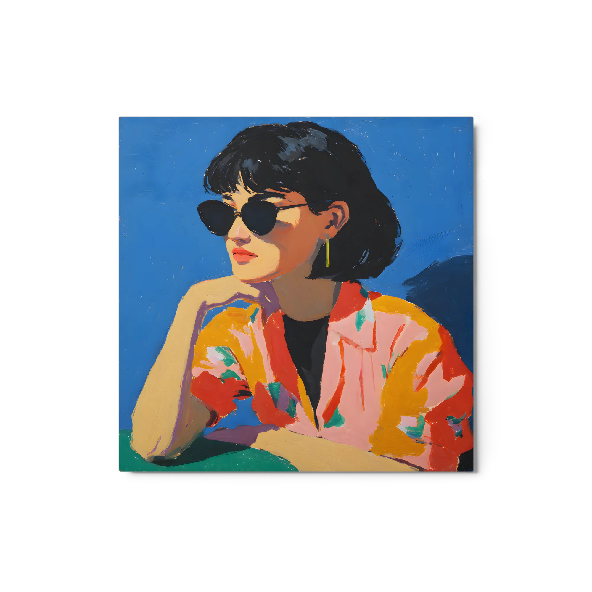 Woman in Sunglasses 
 Metal Print | 12″x 12″