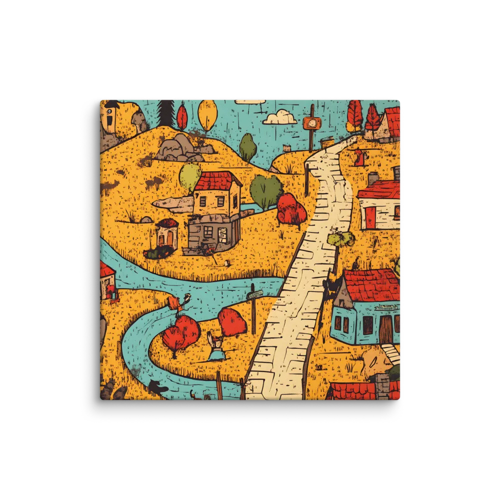 Whimsical Village Landscape | Canvas | 36″×36″