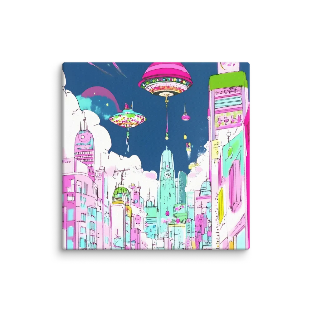 Futuristic Cityscape with Floating Structures | Canvas | 30″×30″