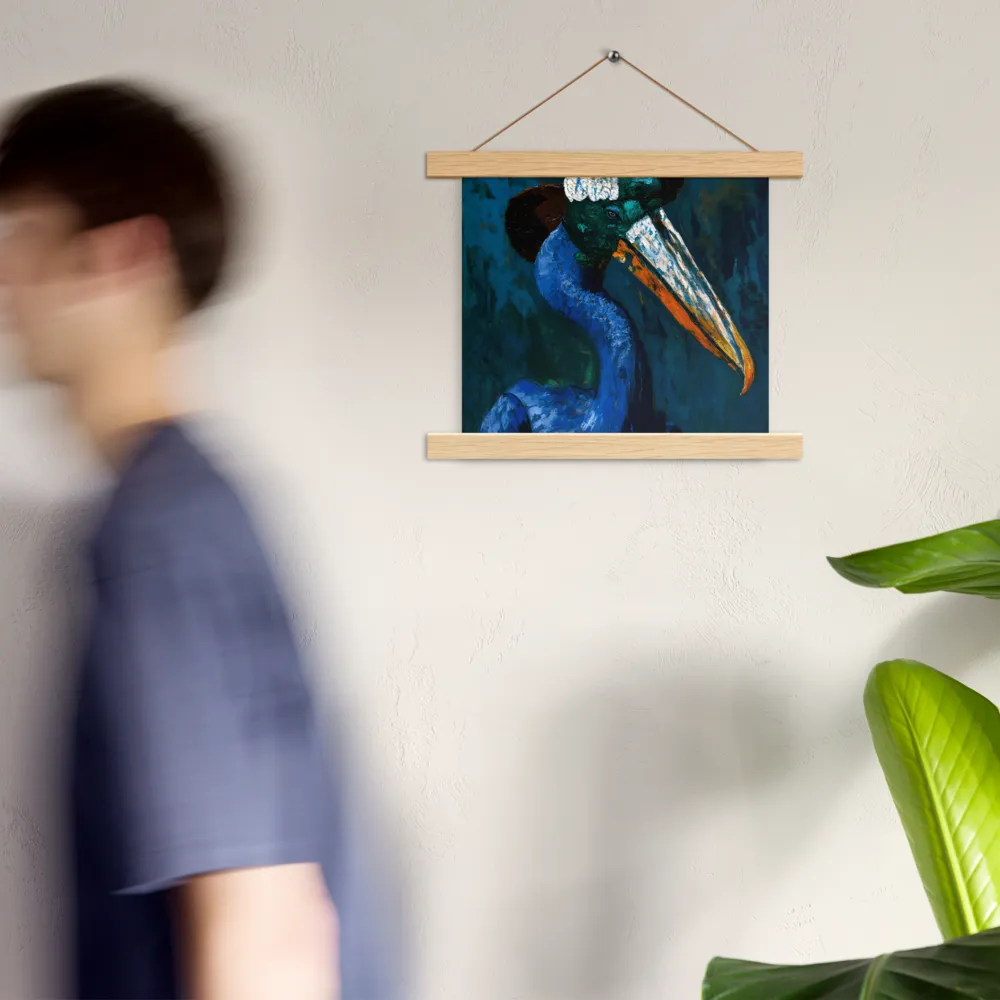 Majestic Absurdity: The Hat-Wearing Bird | Poster With Oak Wood Hanger | 10″×10″