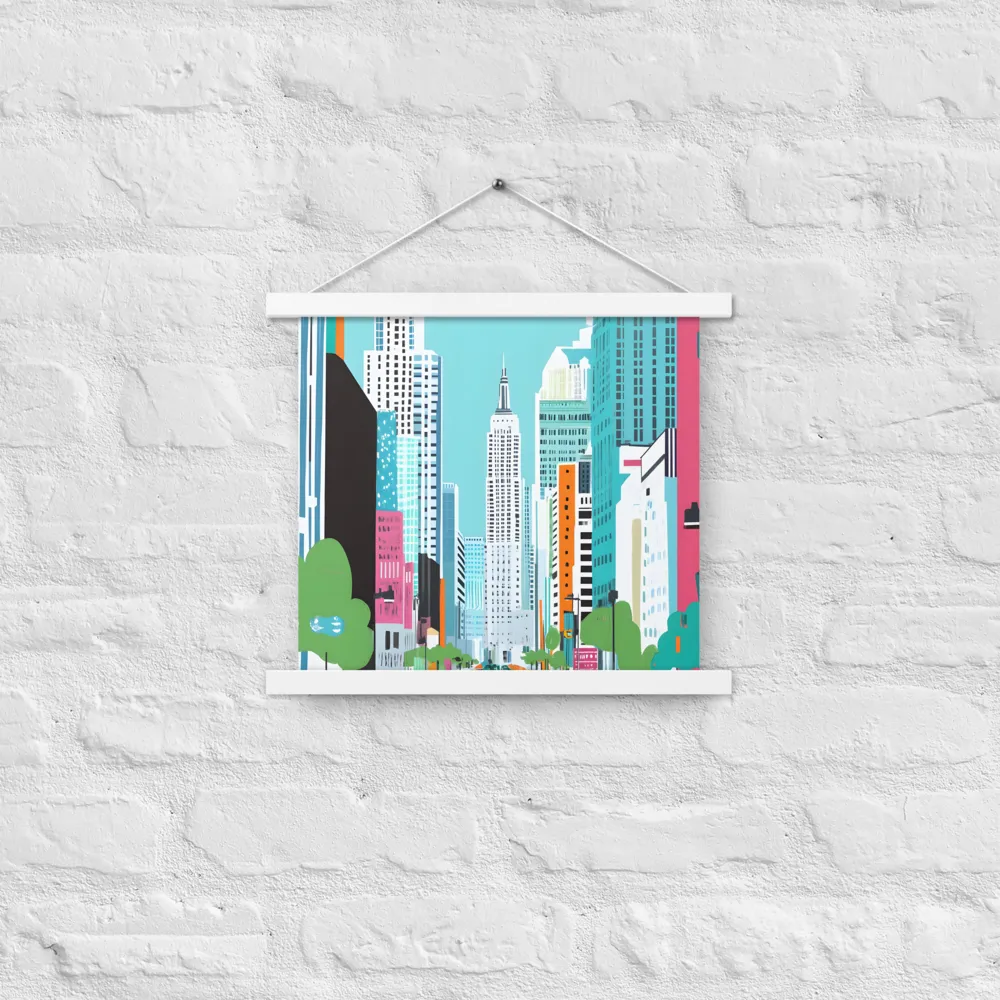 Urban Symphony: A Modern Cityscape | Poster With White Wood Hanger | 14″×14″