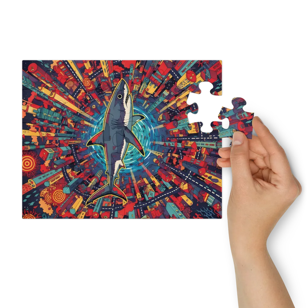 Psychedelic City Shark 
 Jigsaw Puzzle in Tin Box