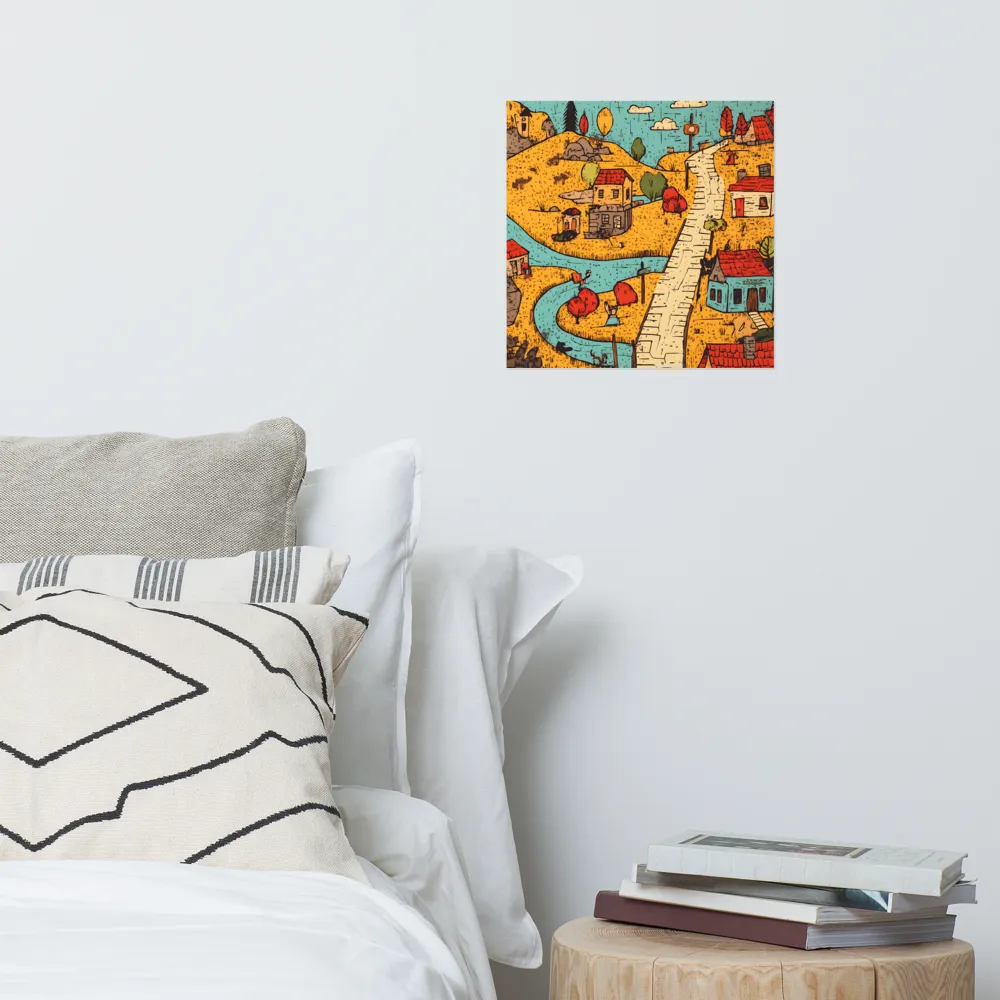 Whimsical Village Landscape | Poster | 14″×14″