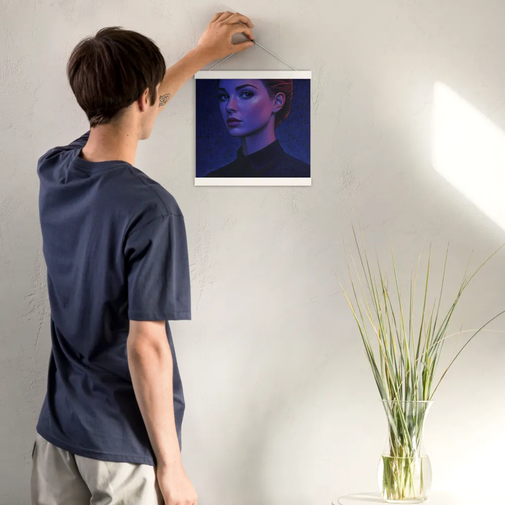 Ethereal Portrait in Blue and Red | Poster With White Wood Hanger | 12″×12″