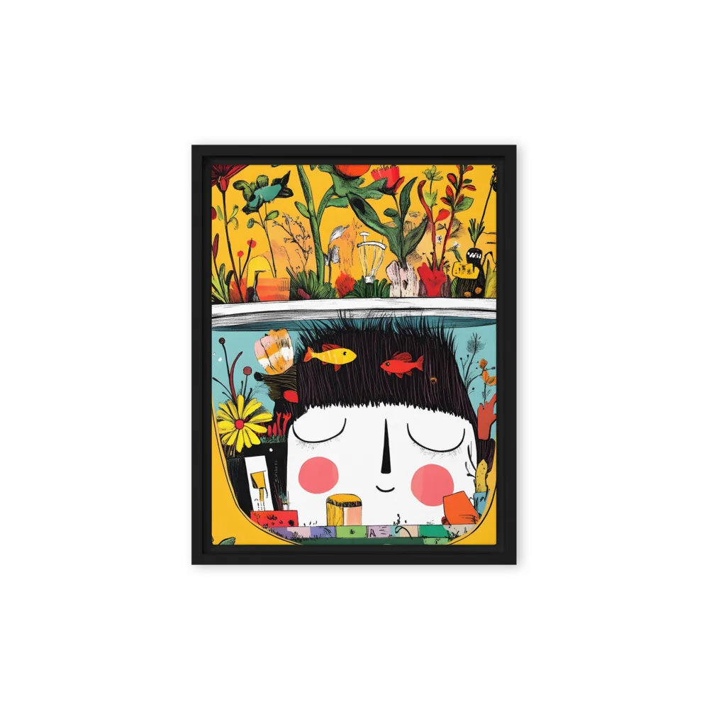 Whimsical Garden Head | Canvas with Black Frame | 9″×12″