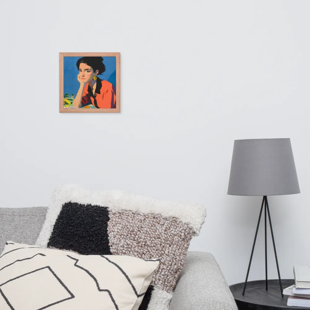 Contemplation in Blue 
 Poster with Red oak Frame | 10″x 10″