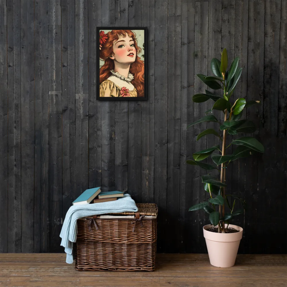 Whimsical Portrait of a Flower-Adorned Girl | Canvas with Black Frame | 12″×18″