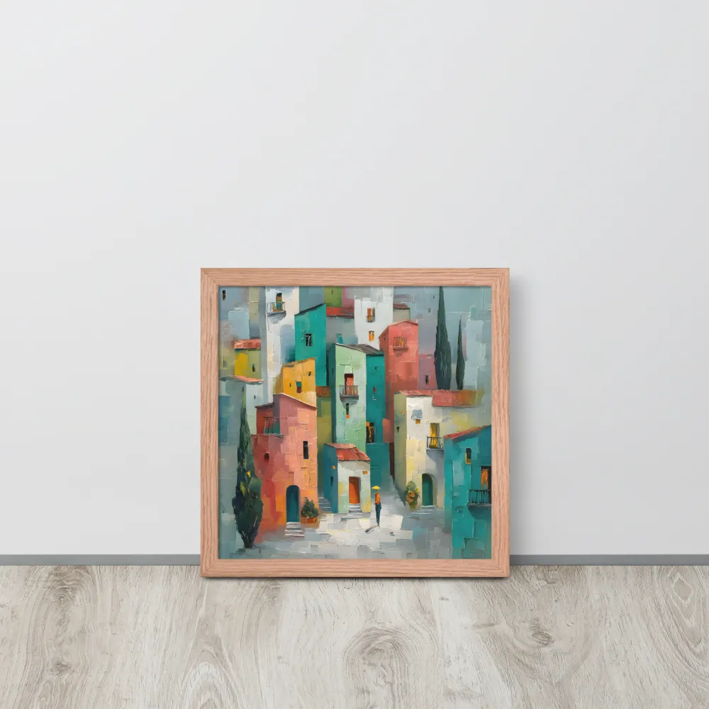Sunlit Village 
 Poster with Red oak Frame | 14″x 14″