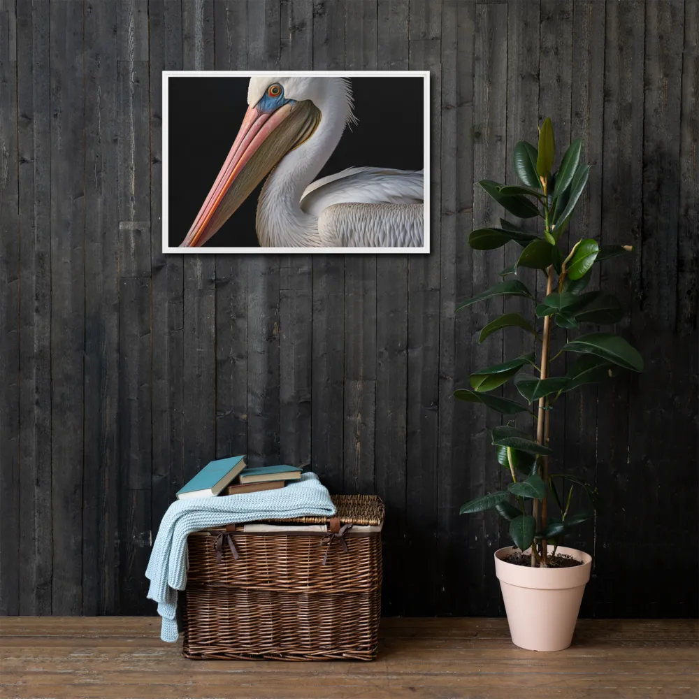 Elegance in White: The Pelican | Canvas with White Frame | 20″×30″