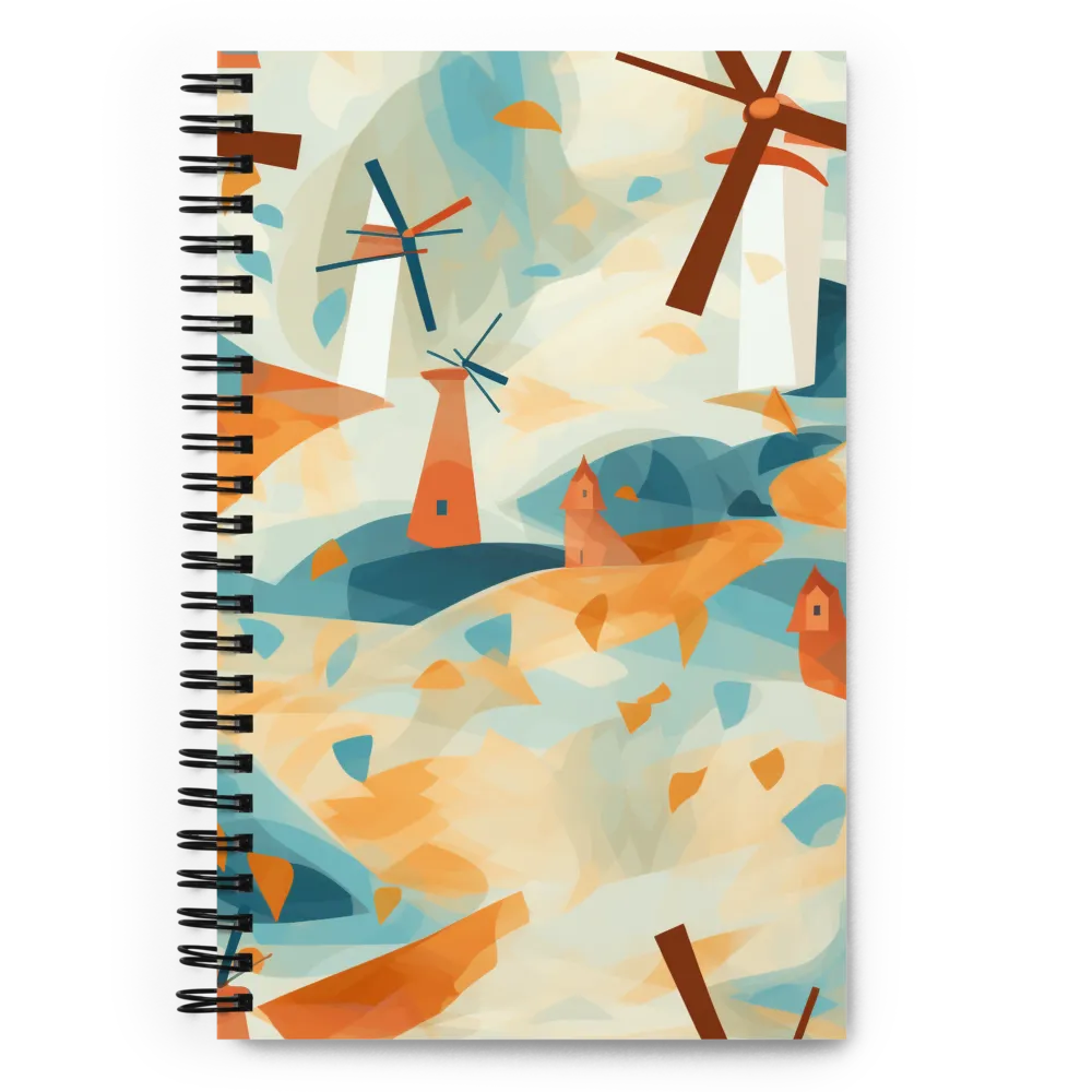 Whimsical Windmills in a Tranquil Landscape | Spiral Notebook