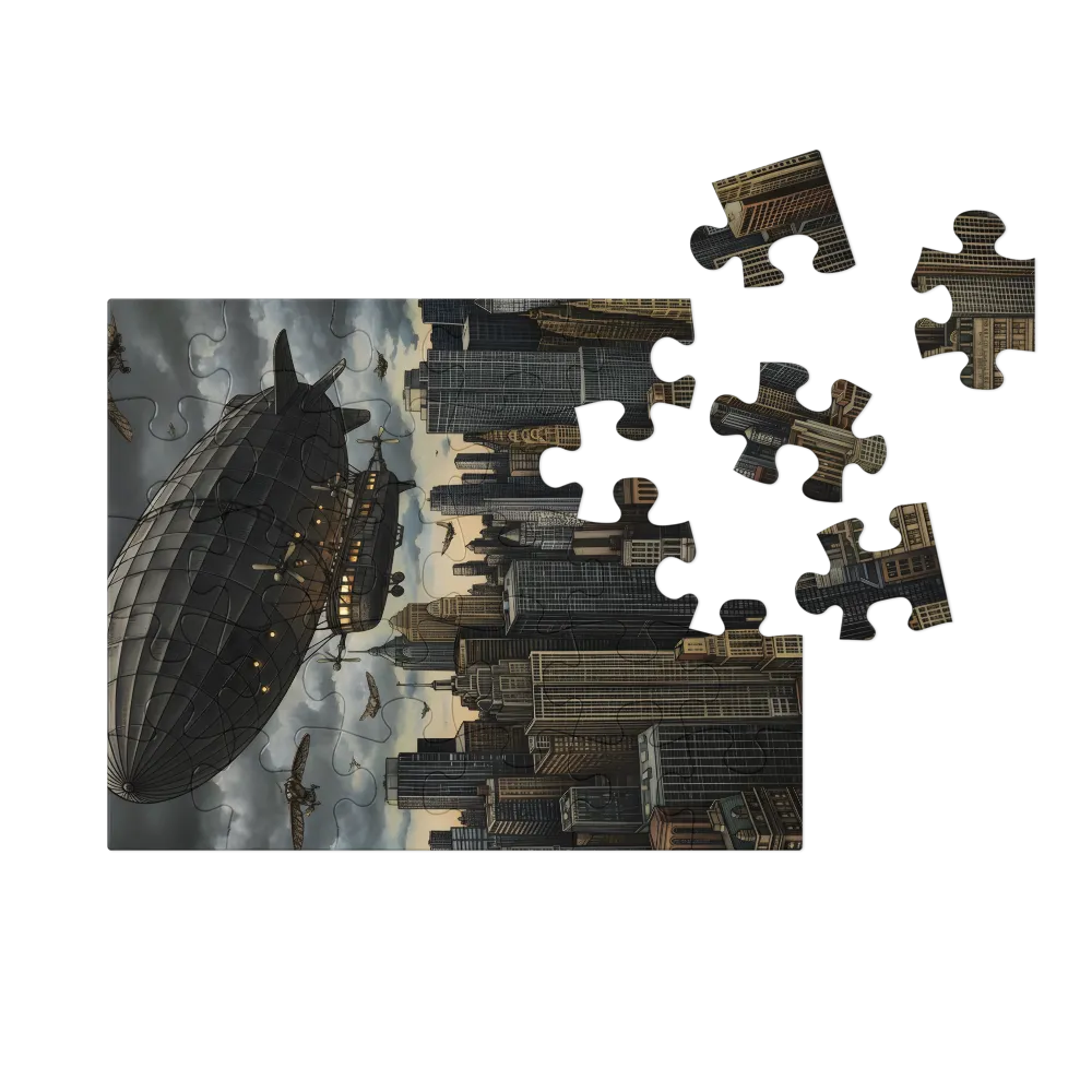 Zeppelin Over City 
 Jigsaw Puzzle in Tin Box