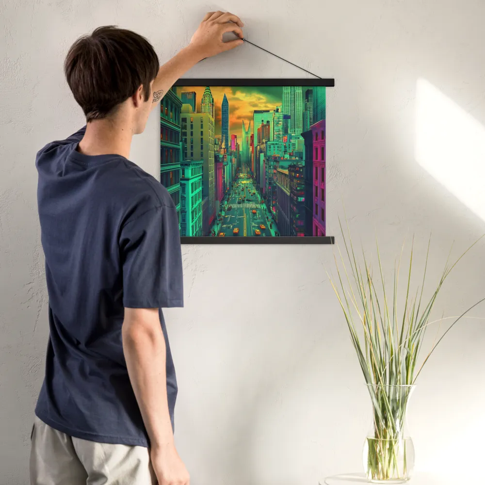 Urban Surrealism: Neon Dreams | Poster With Black Wood Hanger | 18″×18″