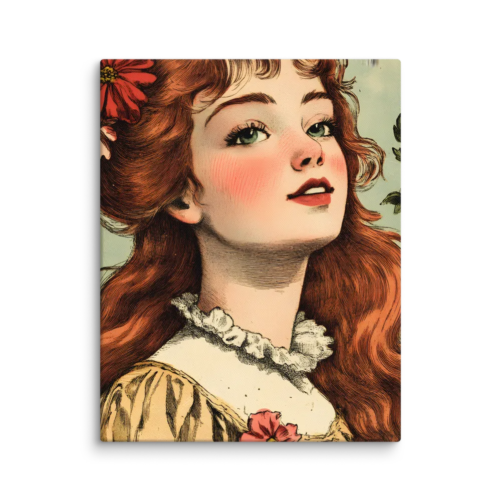 Whimsical Portrait of a Flower-Adorned Girl | Canvas | 11″×14″