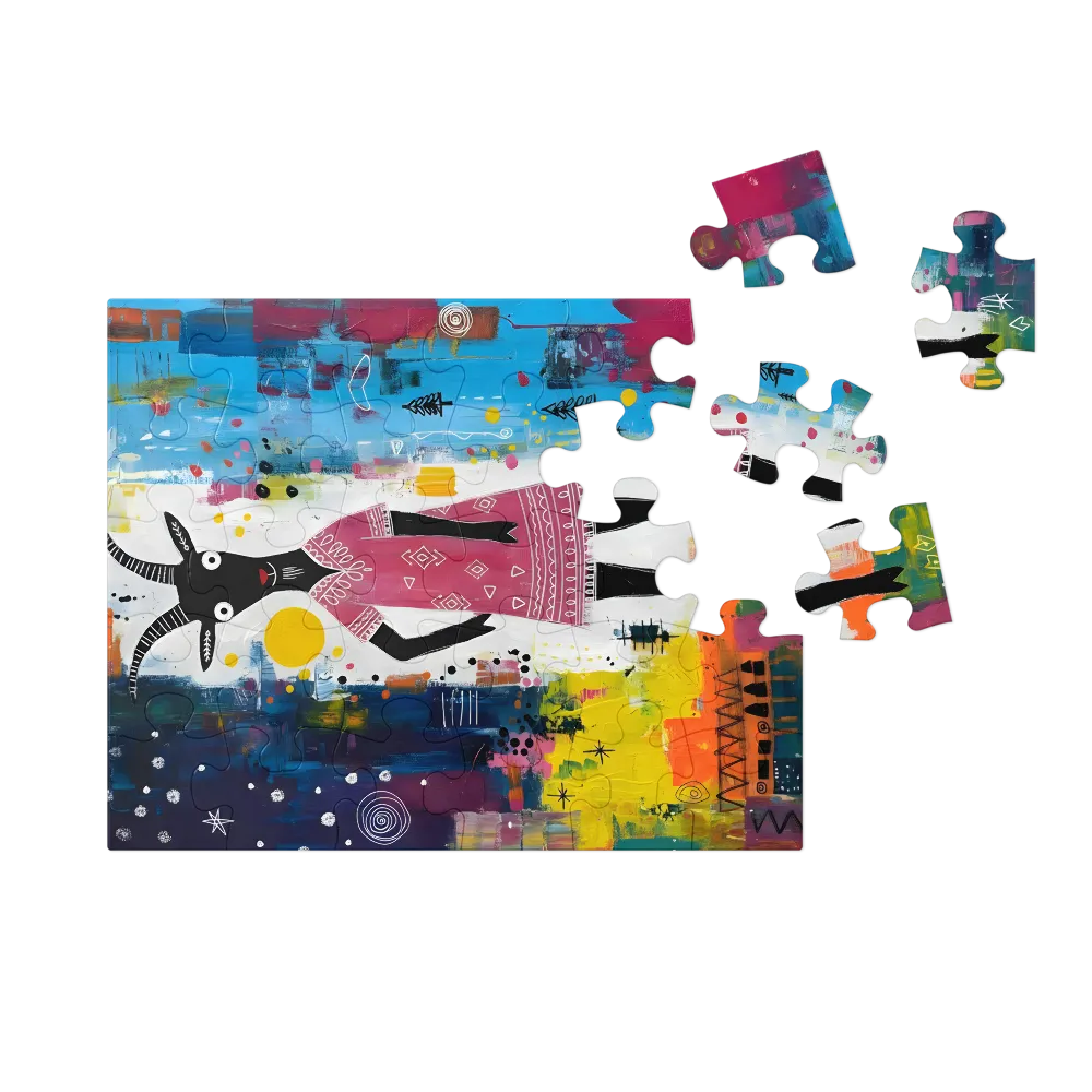 Whimsical Goat in Pink Dress 
 Jigsaw Puzzle in Tin Box