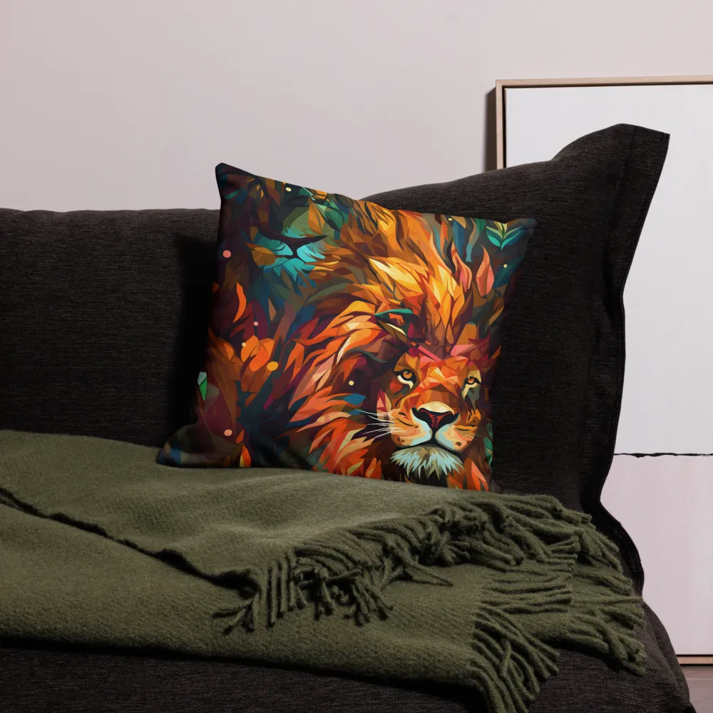 Majestic Gaze: The Polygonal Lion | Pillow Case | 18″×18″