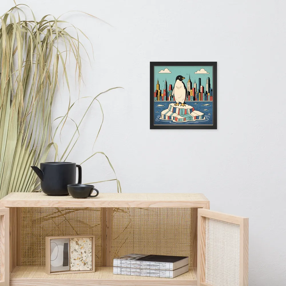 Urban Penguin 
 Poster with Black Frame | 12″x 12″