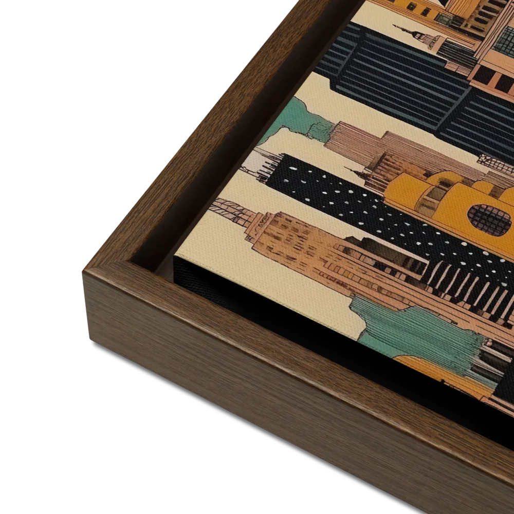 Urban Symphony in Ink | Canvas with Brown Frame | 12″×12″