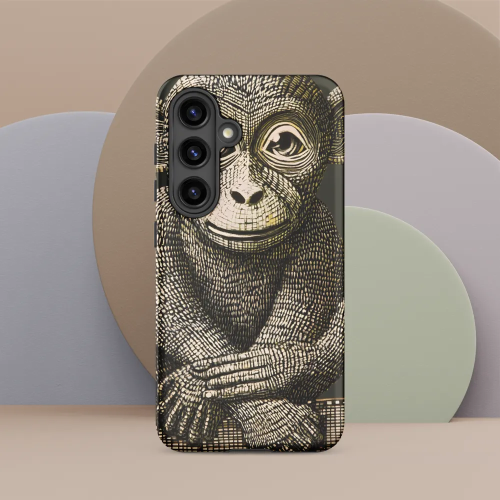 Seated Monkey — Linear Study in Olive and Cream