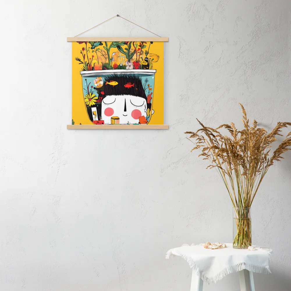Whimsical Garden Head | Poster With Oak Wood Hanger | 18″×18″