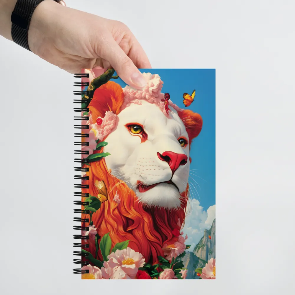 Majestic Lion Amidst Floral Splendor | Spiral Notebook