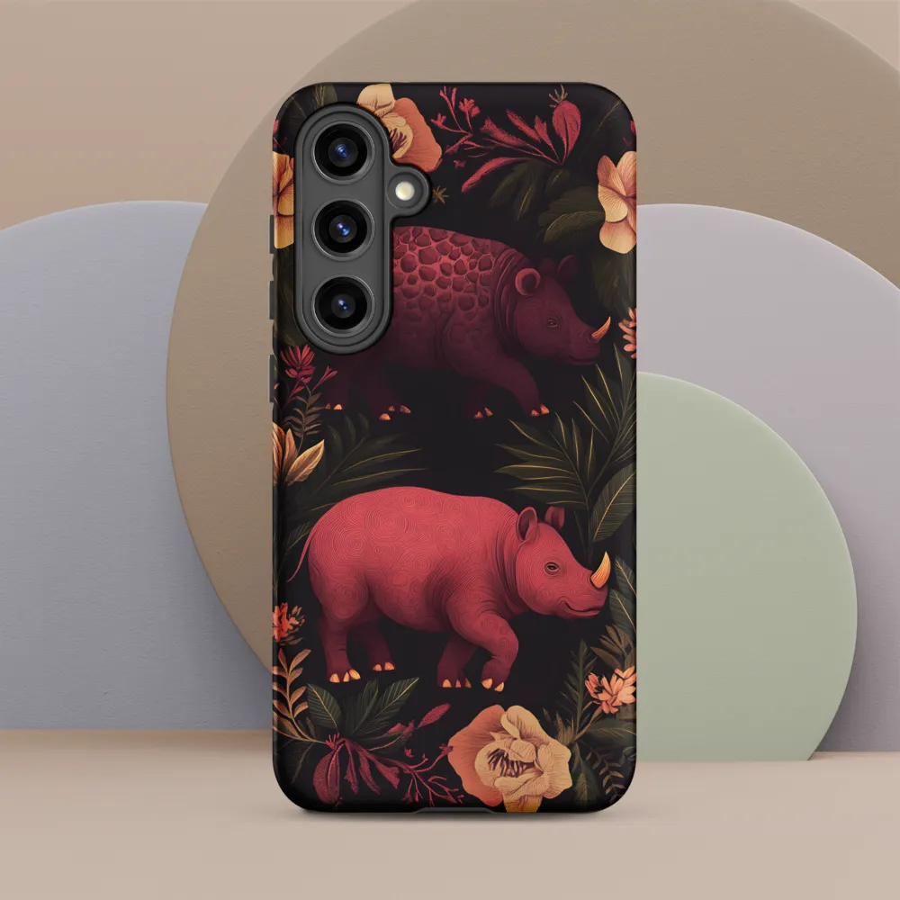 Rhinos in Floral Embrace