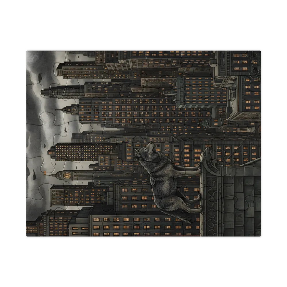 Rooftop Wolf 
 Jigsaw Puzzle in Tin Box