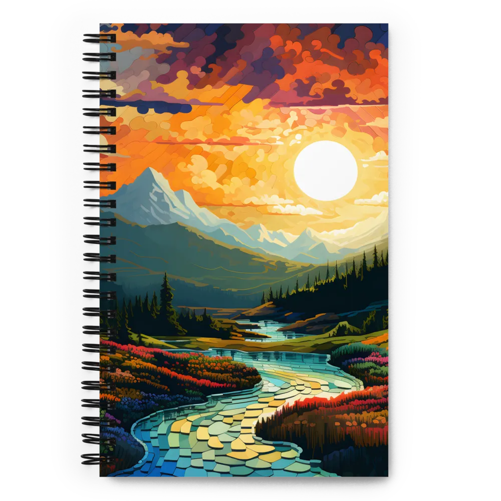 Serenity in Sunset: A Winding River's Embrace | Spiral Notebook