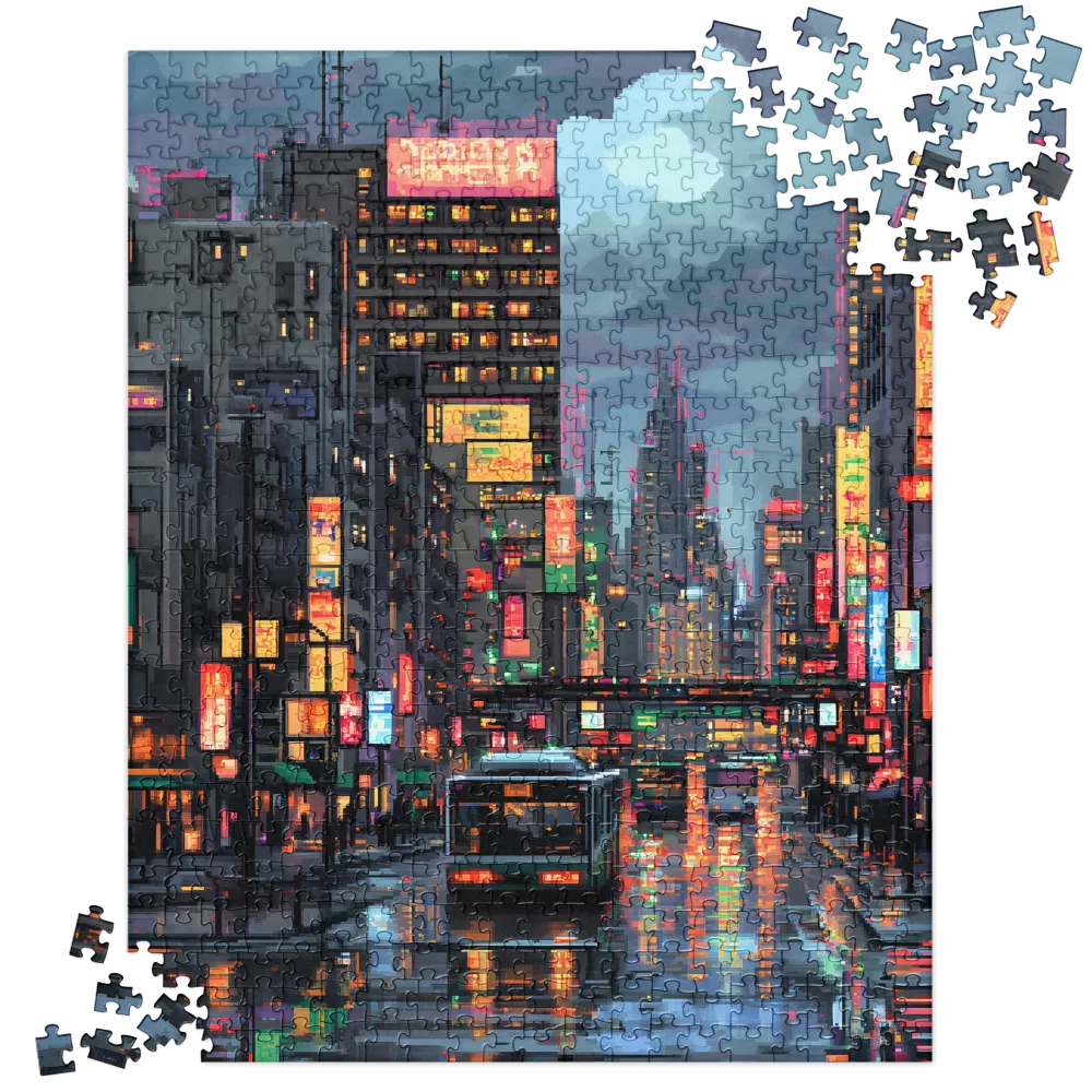 Neon Dreams: A Pixelated Urban Night | Jigsaw Puzzle | 520 pieces