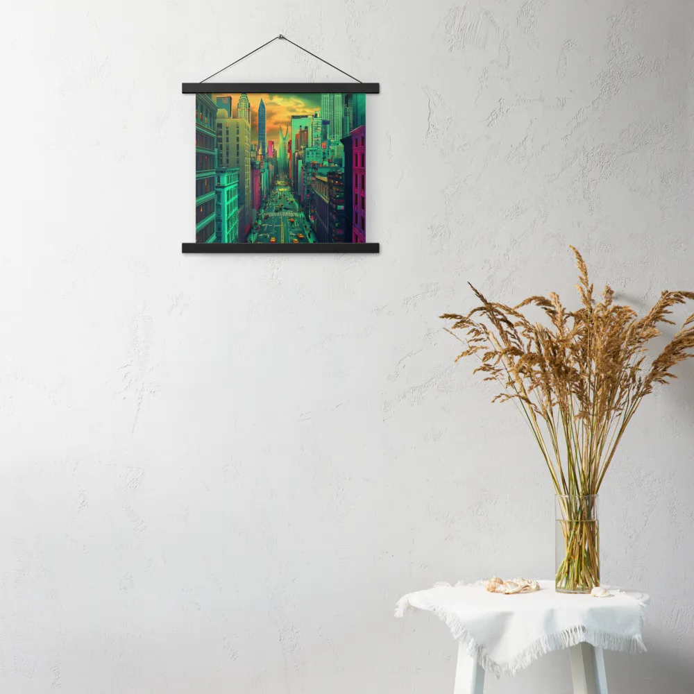 Urban Surrealism: Neon Dreams | Poster With Black Wood Hanger | 14″×14″