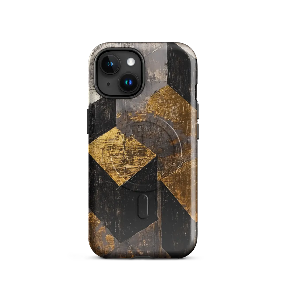 Geometric Harmony in Gold and Black | Phone Case |  15 | MagSafe® Tough Case | Glossy
