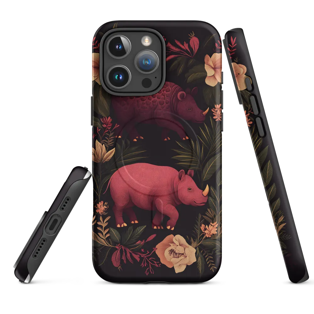 Rhinos in Floral Embrace