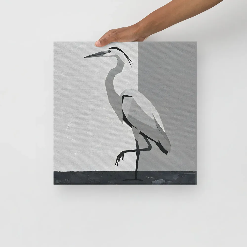 Grayscale Heron 
 Canvas | 16″x 16″