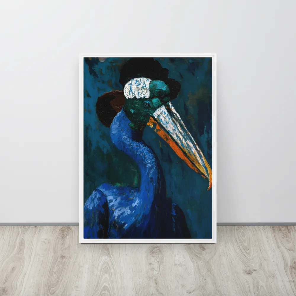 Majestic Absurdity: The Hat-Wearing Bird | Canvas with White Frame | 20″×28″