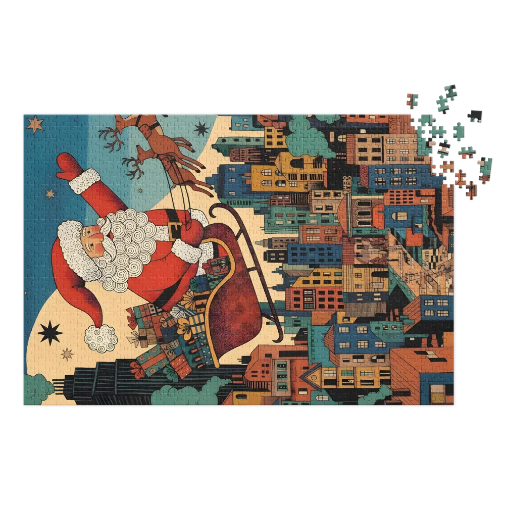 Santa's Christmas Eve Flight 
 Jigsaw Puzzle in Tin Box