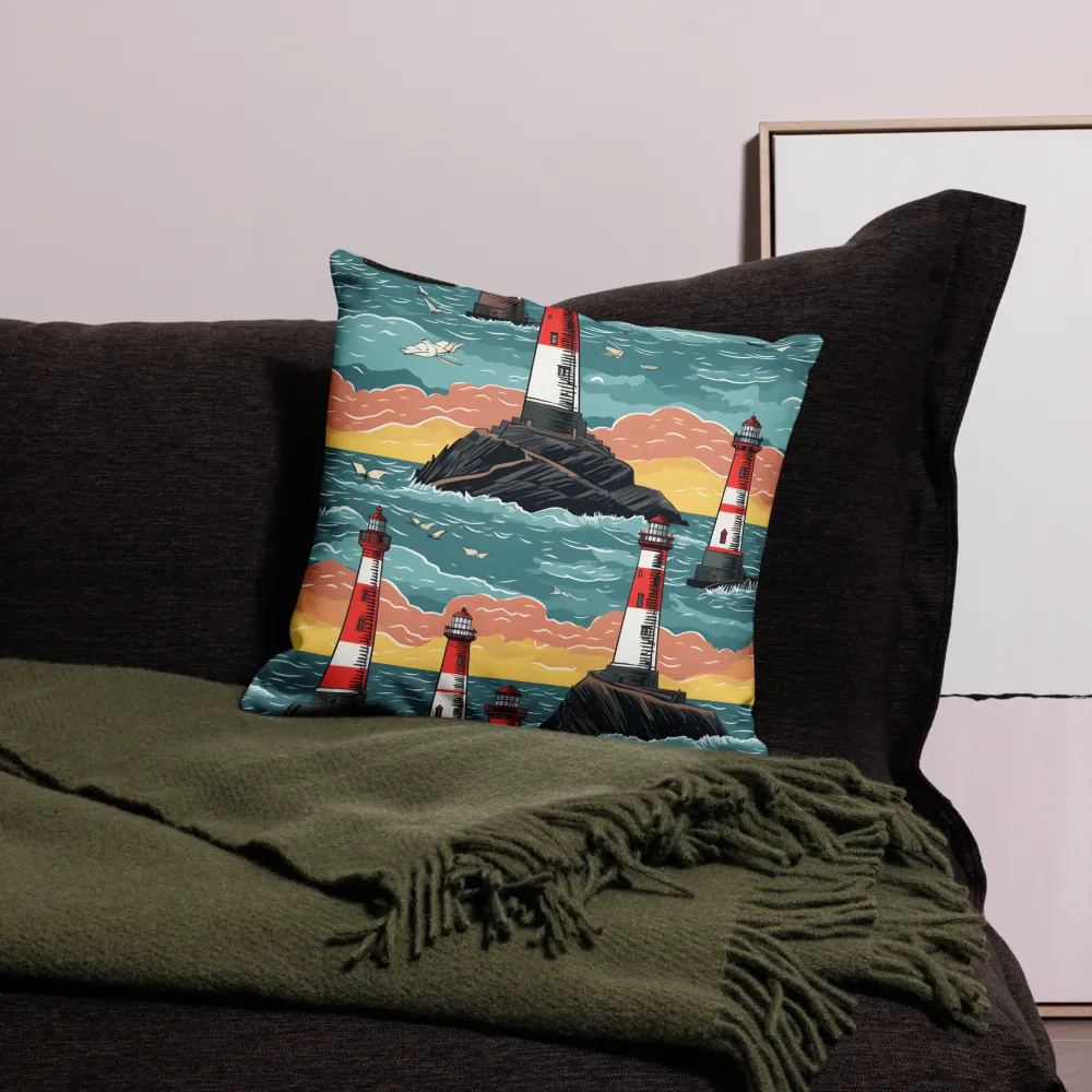 Lighthouses in a Whimsical Ocean | Pillow Case | 18″×18″