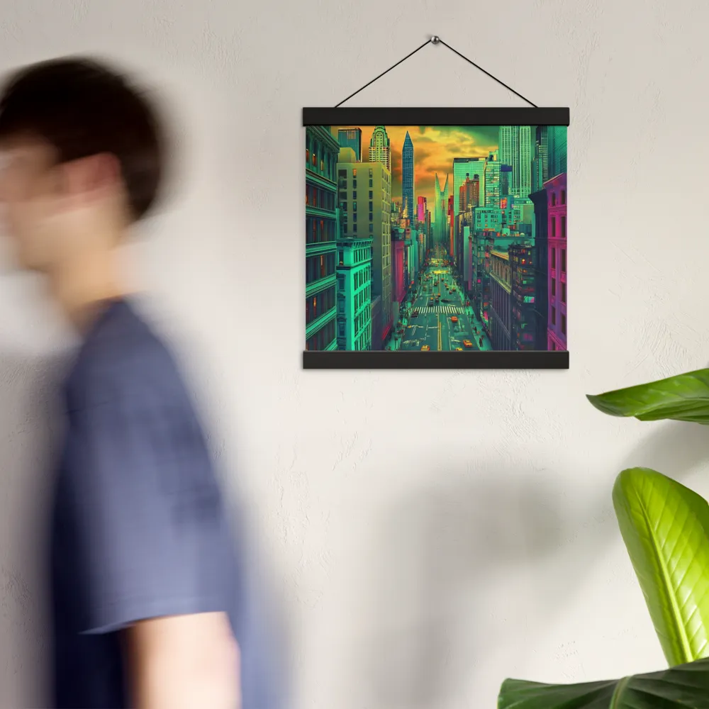 Urban Surrealism: Neon Dreams | Poster With Black Wood Hanger | 12″×12″