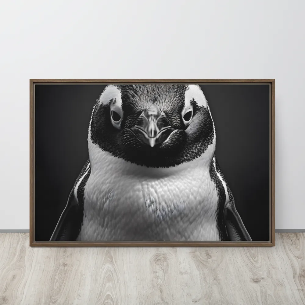 Majestic Penguin Portrait | Canvas with Brown Frame | 24″×36″