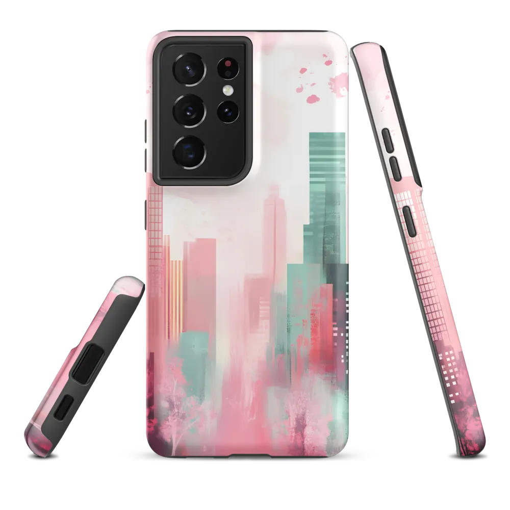 Dreamy Cityscape in Pink and Cyan