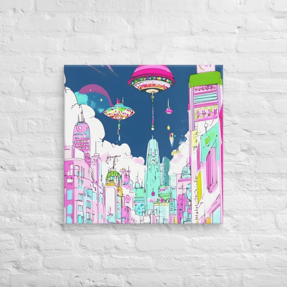 Futuristic Cityscape with Floating Structures | Canvas | 26″×26″