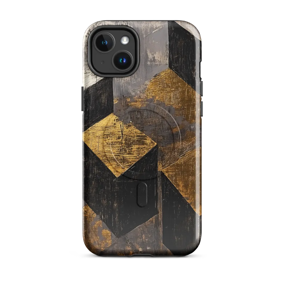 Geometric Harmony in Gold and Black | Phone Case |  14 Plus | MagSafe® Tough Case | Glossy