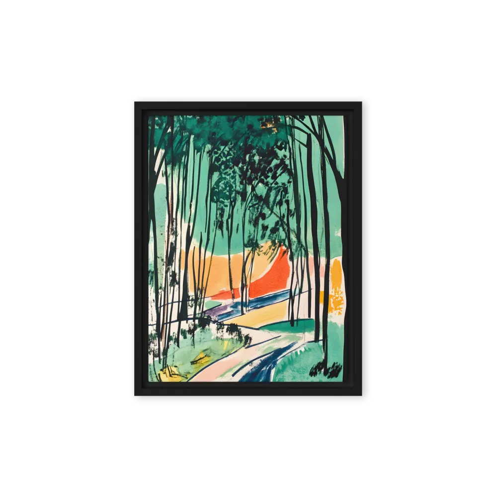Winding Path Through the Forest | Canvas with Black Frame | 9″×12″