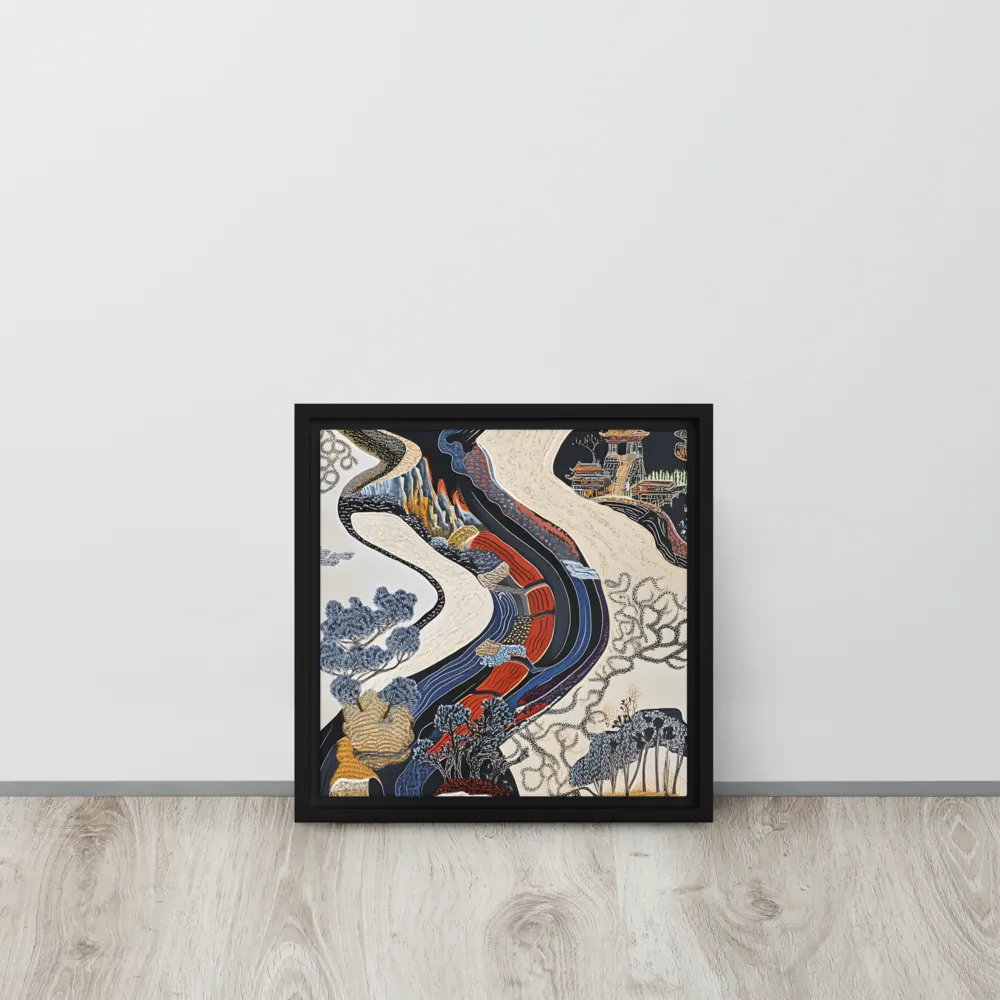 Flow of Tranquility | Canvas with Black Frame | 12″×12″