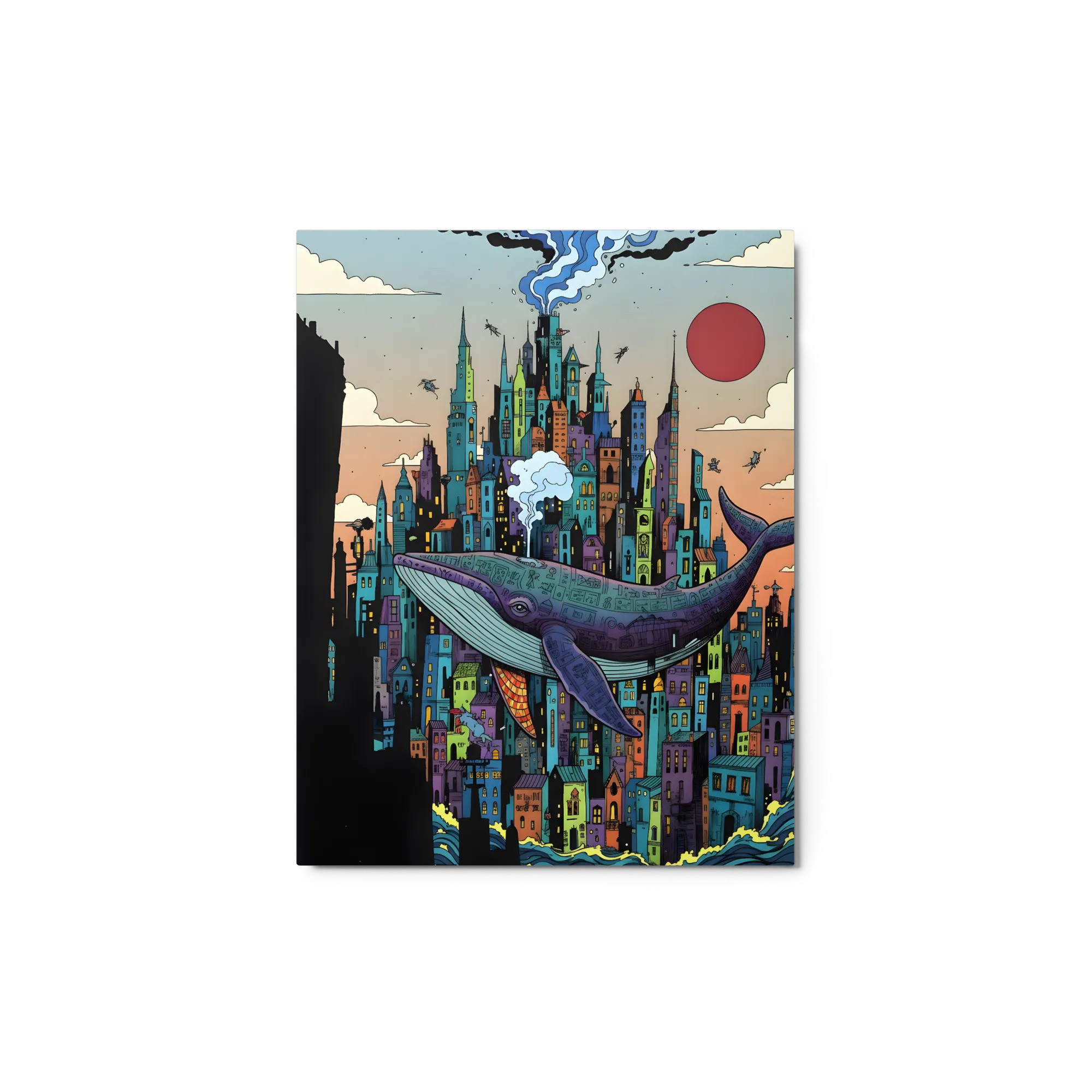 Sky Whale City 
 Metal Print | 11″x 14″