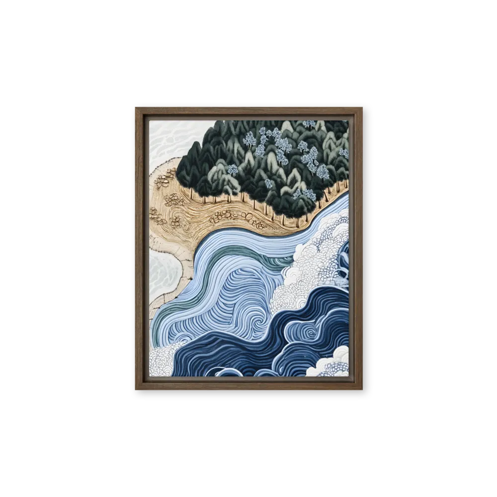 Oceanic Harmony: A Tranquil Landscape | Canvas with Brown Frame | 11″×14″