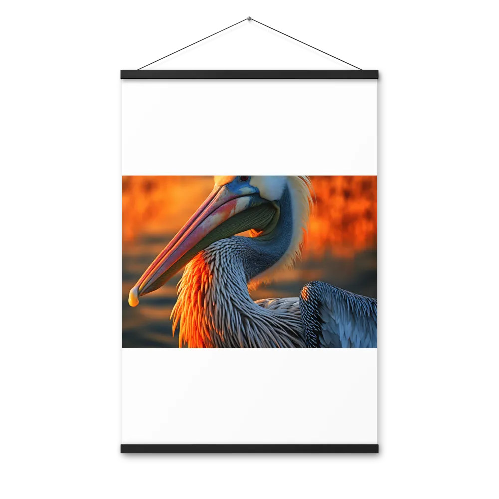 Elegance of the Pelican at Sunset | Poster With Black Wood Hanger | 24″×36″
