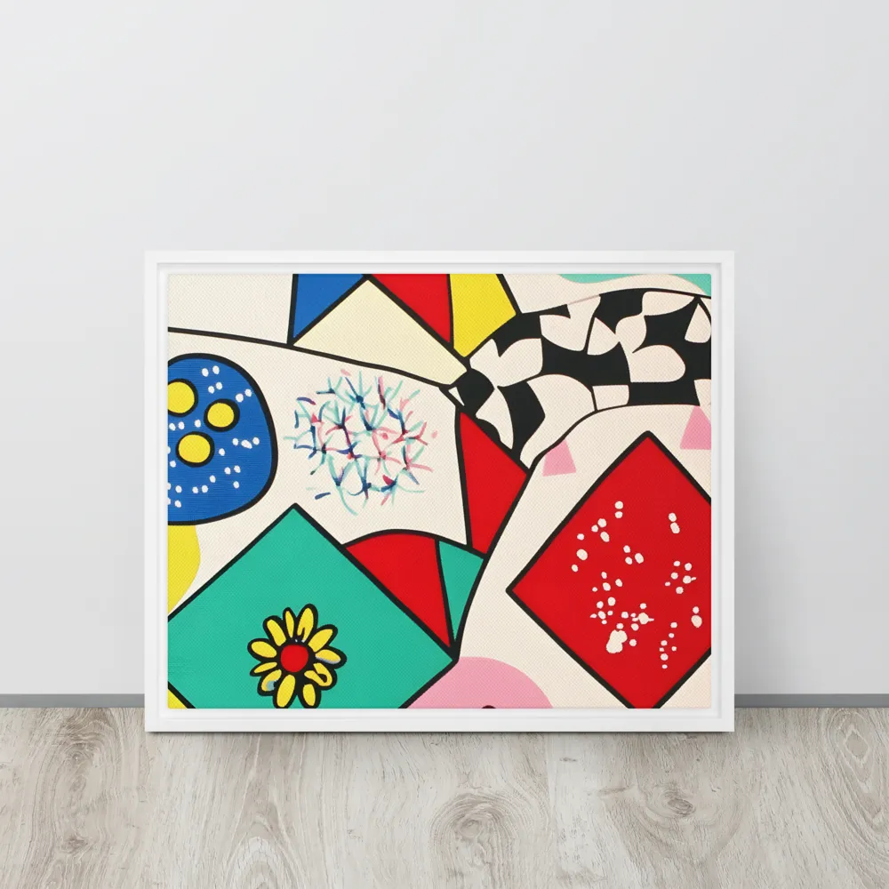 Joyful Geometry: A Playful Dance of Shapes and Colors | Canvas with White Frame | 16″×20″