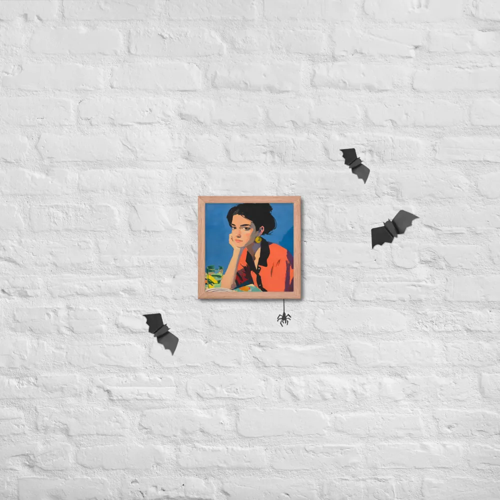 Contemplation in Blue 
 Poster with Red oak Frame | 10″x 10″