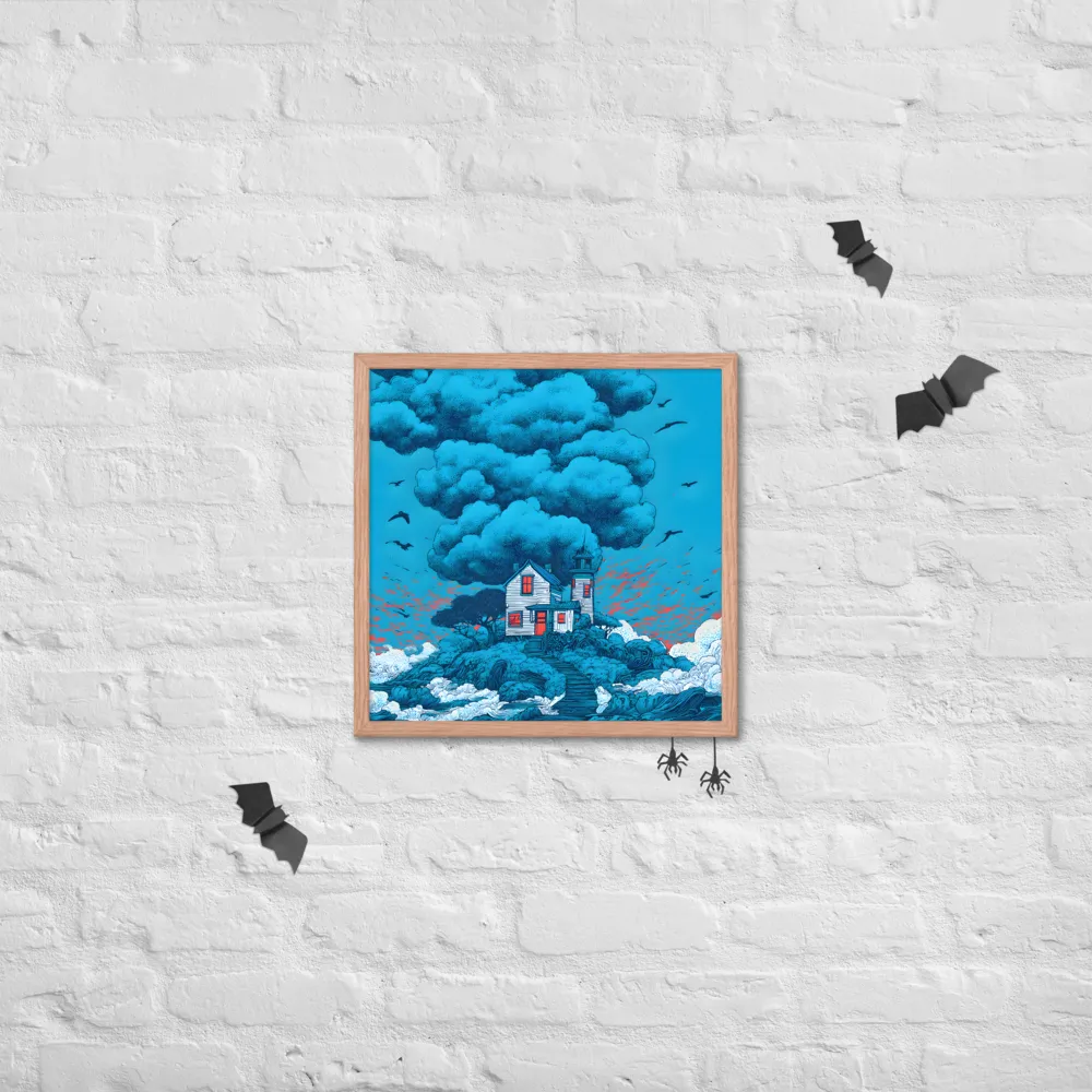 Beacon on Blue 
 Poster with Red oak Frame | 18″x 18″