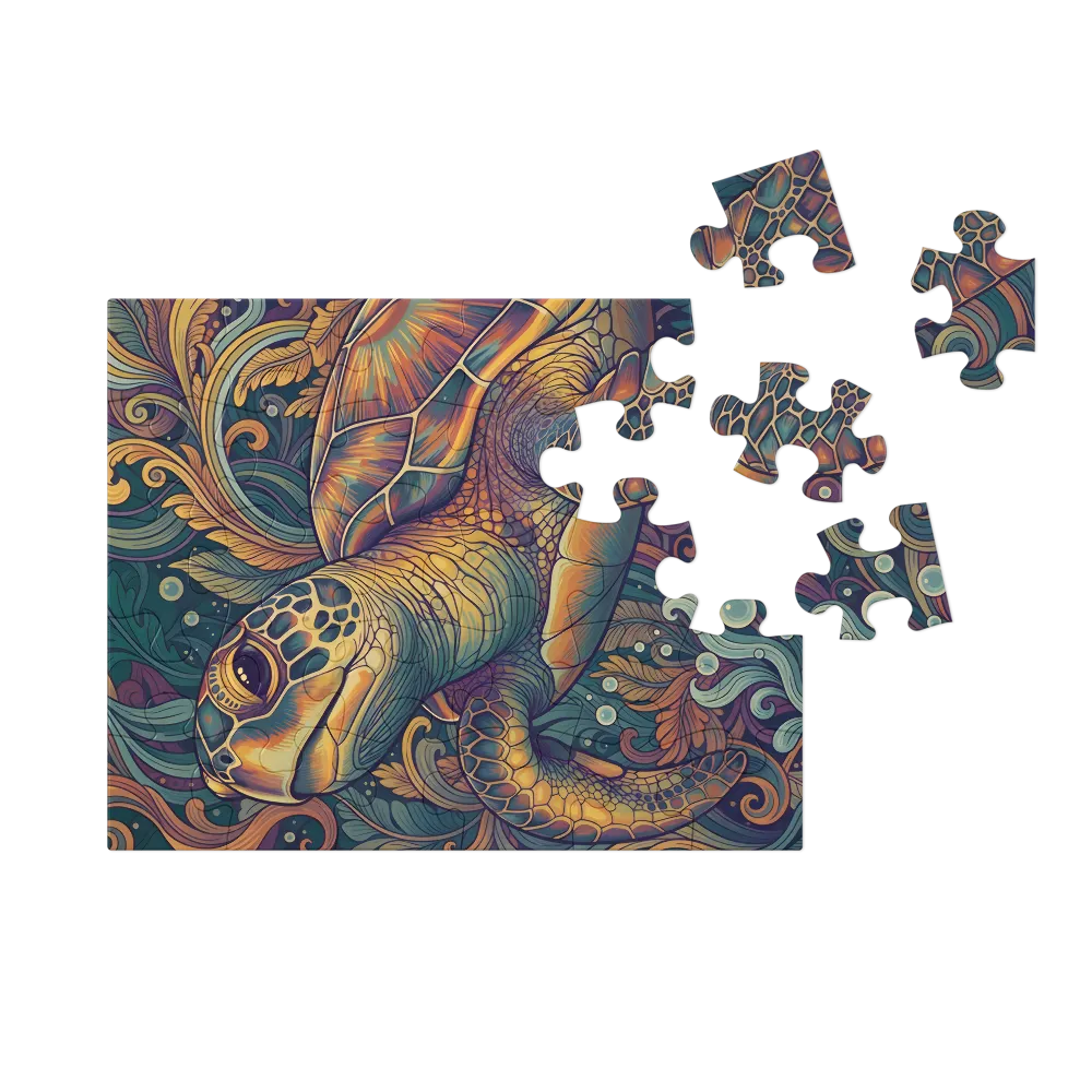 Ornate Sea Turtle 
 Jigsaw Puzzle in Tin Box