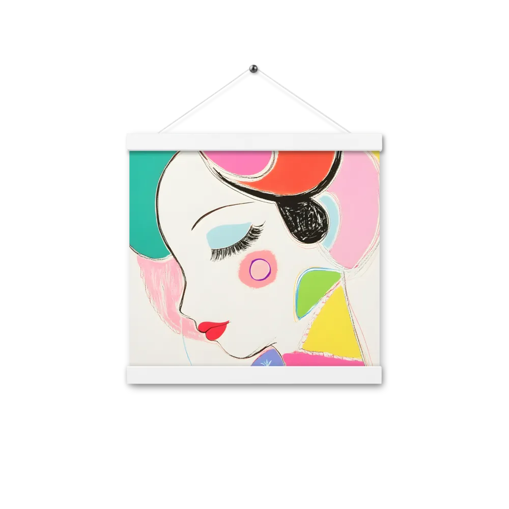 Whimsical Portrait in Colorful Abstraction | Poster With White Wood Hanger | 12″×12″